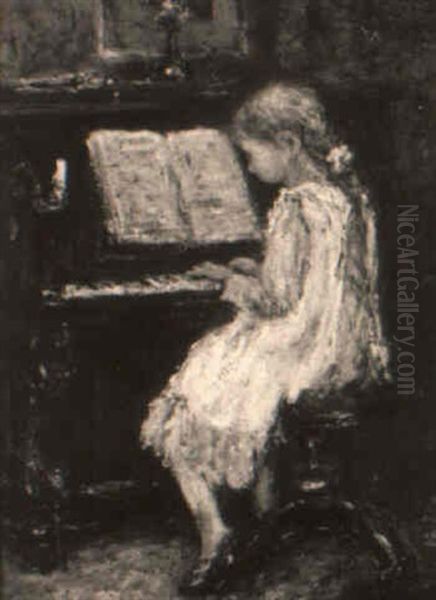 A Little Girl Playing The Piano Oil Painting by Jacob Henricus Maris