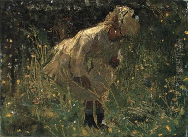 Picking Flowers Oil Painting by Jacob Henricus Maris