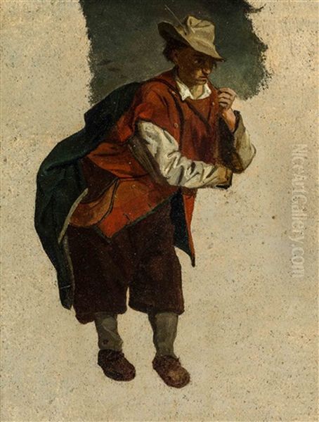 Man With Backpack (german Folkore Costume Study Ca. 1861) Oil Painting by Matthijs Maris