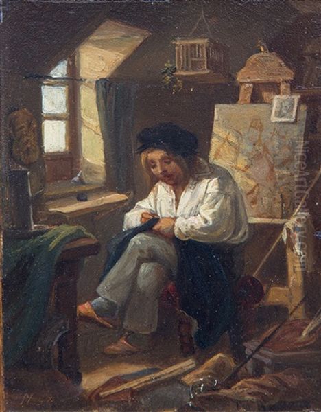 A Poor Artist Mending His Clothes Oil Painting by Matthijs Maris