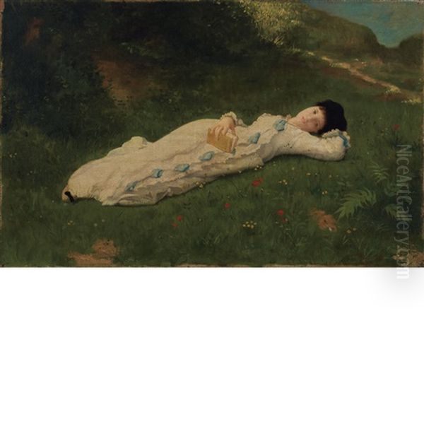 Lady Reclining On The Grass Oil Painting by Matthijs Maris