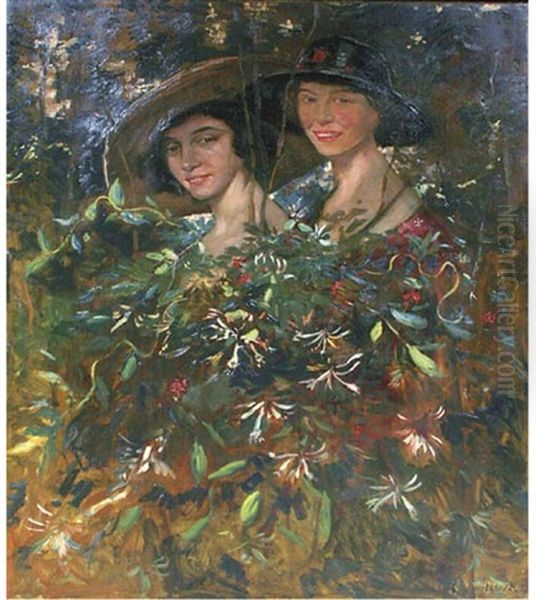 Amongst Flowering Honeysuckle Oil Painting by Simon Maris