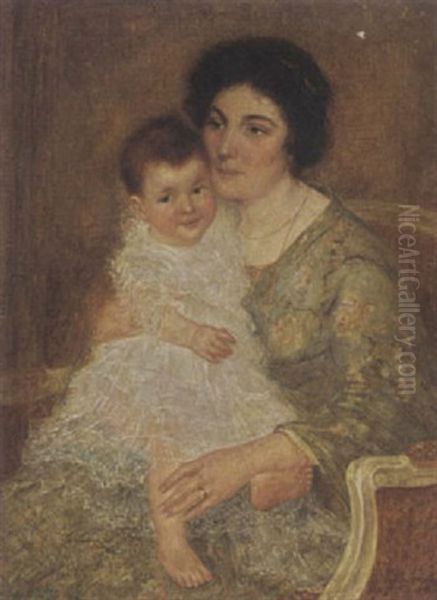 Mother With Her Child Oil Painting by Simon Maris