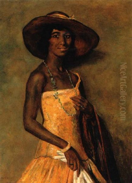 Portrait Of A Woman In A Yellow Dress Oil Painting by Simon Maris