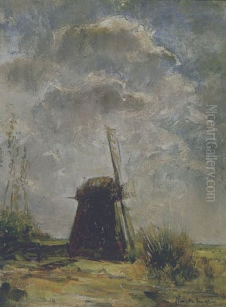 Polderlandschap Met Molen Oil Painting by Simon Maris