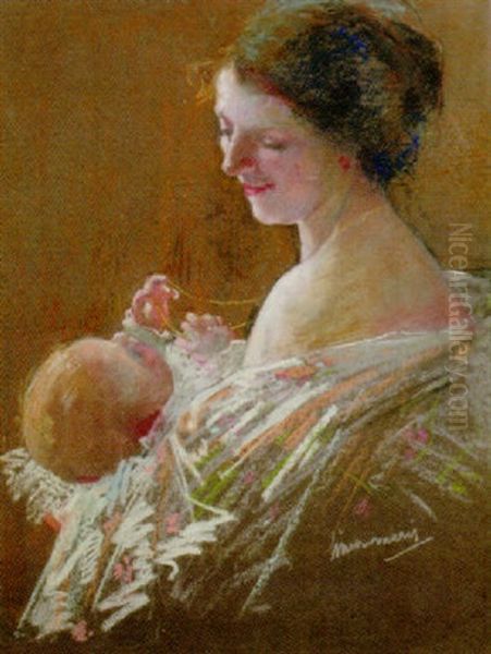 A Mother And Her Child Oil Painting by Simon Maris