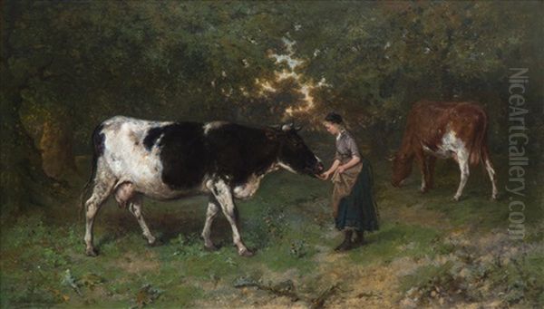 'koeienhoedster In Een Bos' / Girl Tending Cows In The Woods by Willem Maris