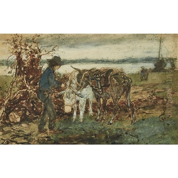 Farmer With Donkeys On The Coast Oil Painting by Willem Maris