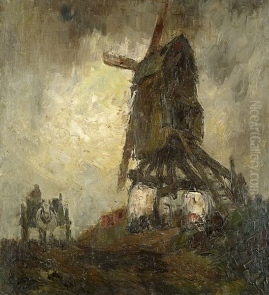 A Cart Beside A Windmill Oil Painting by Willem Maris