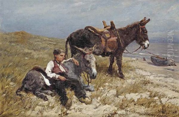 A Donkeyrider Resting In The Dunes, Scheveningen Oil Painting by Willem Maris