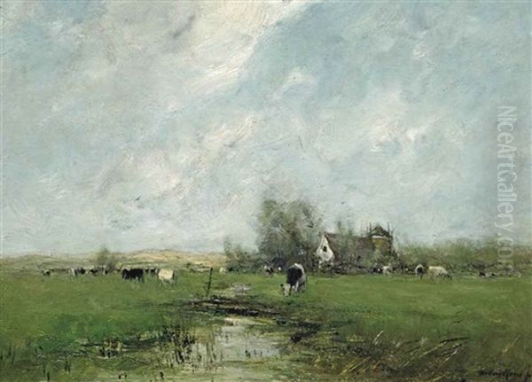 Cattle Grazing Near A Farm Oil Painting by Willem Maris