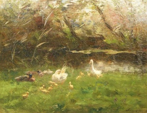 Ducks By The Waterside Oil Painting by Willem Maris