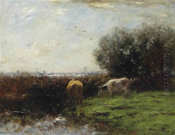 Cows In Dutch Polder Landscape Oil Painting by Willem Maris