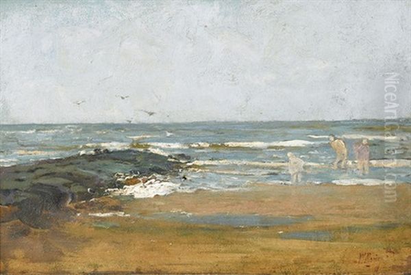 Strandpartie Mit Drei Figuren Oil Painting by Willem Maris