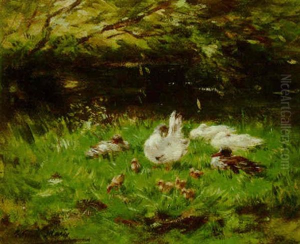 Ducks And Ducklings In The Grass Oil Painting by Willem Maris