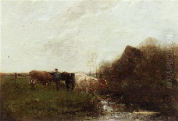 A Pastoral Landscape Oil Painting by Willem Maris