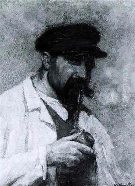 Portrait Of Man Smoking A Pipe (self Portrait Of The Artist?) Oil Painting by Willem Maris