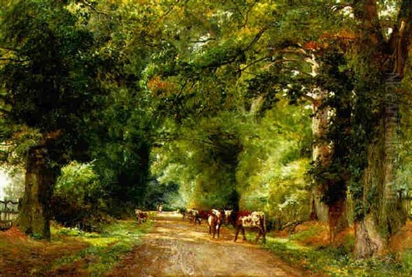 Cattle On A Wooded Path Oil Painting by Willem Maris