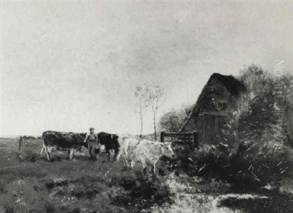 Cows By A Shed Oil Painting by Willem Maris