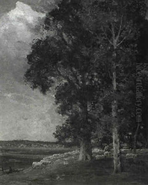 Shepherd And Flock In A Wooded Landscape Oil Painting by Willem Maris