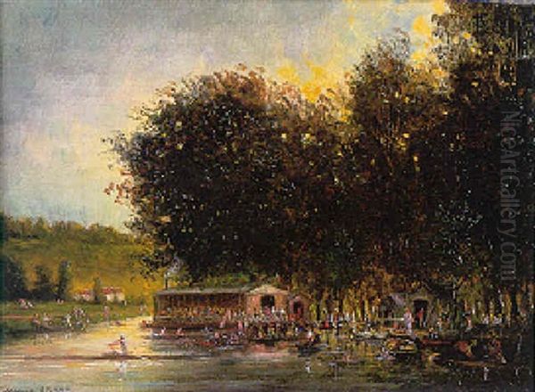 La Grenouillere En Bord De Seine Oil Painting by Gerarda Hermina Marius Eraud