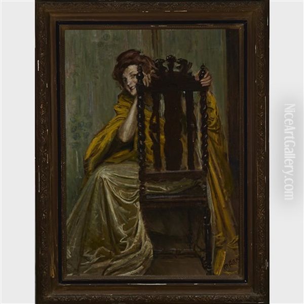 Elegant Dame Seated In A Jacobean Chair Oil Painting by Lajos Mark