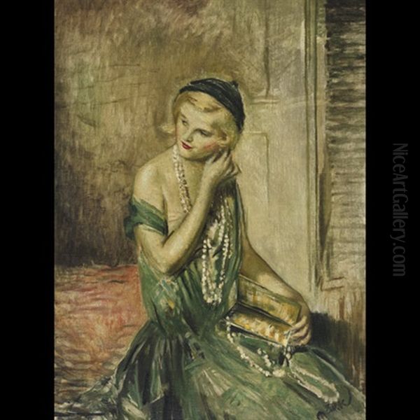 Her Favorite Pearls Oil Painting by Lajos Mark