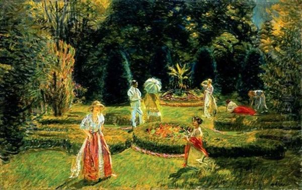 Parkban (in The Park) Oil Painting by Lajos Mark