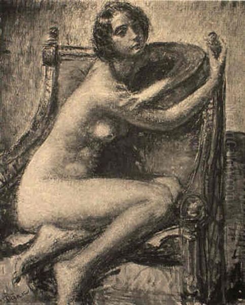 Nude In A Gilded Armchair Oil Painting by Lajos Mark