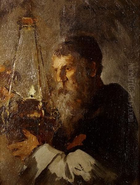 Lighting The Sabbath Lamp Oil Painting by Alexandre Markelbach