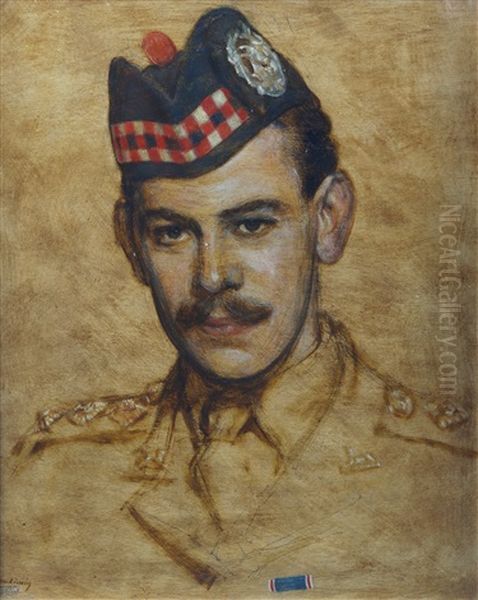 Portrait Of An Army Officer Wearing The Glengarry Of The Gordon Highlanders Oil Painting by Casimir (Count) Markievicz