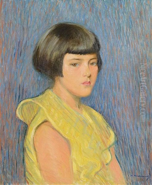 Girl In Yellow Oil Painting by Casimir (Count) Markievicz