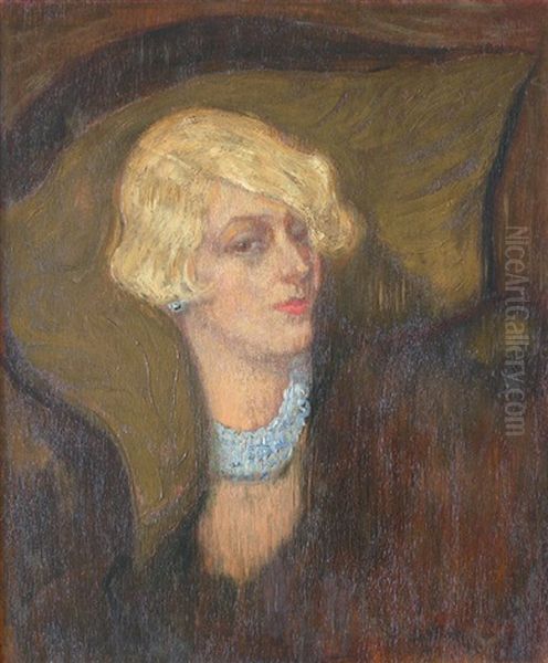 Femme Au Collier De Perles Oil Painting by Casimir (Count) Markievicz