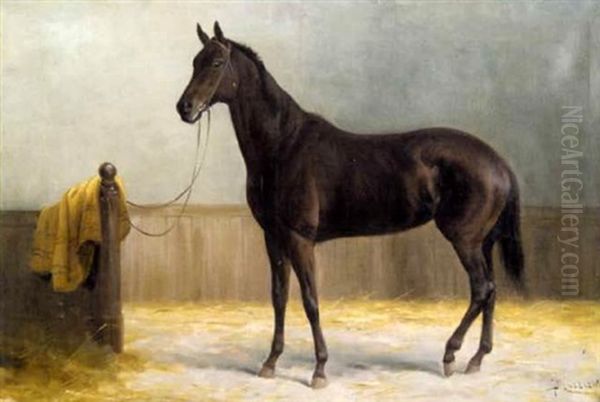 Horse In The Stable Oil Painting by Casimir (Count) Markievicz