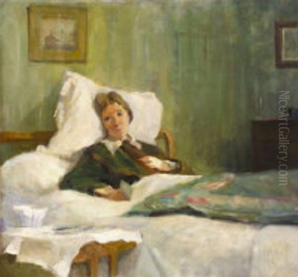 Countess Markievicz On Her Deathbed Oil Painting by Casimir (Count) Markievicz