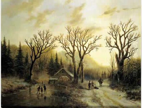 Paysage D'hiver. Oil Painting by Johann Bernard