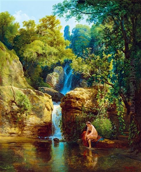 Nymph Bathing Oil Painting by Karoly Marko the Elder