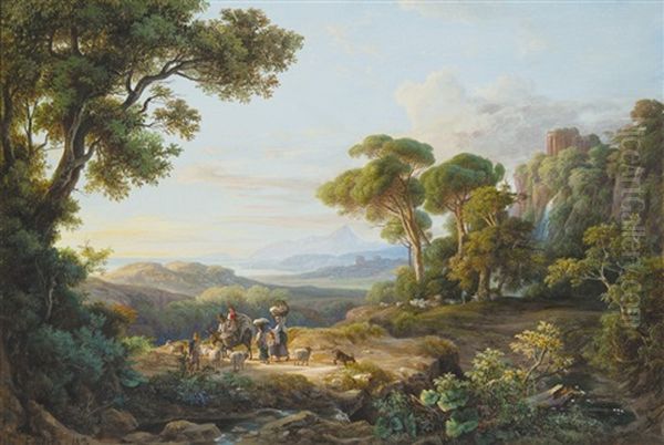 Italian Landscape With Figures-50 Oil Painting by Karoly Marko the Elder