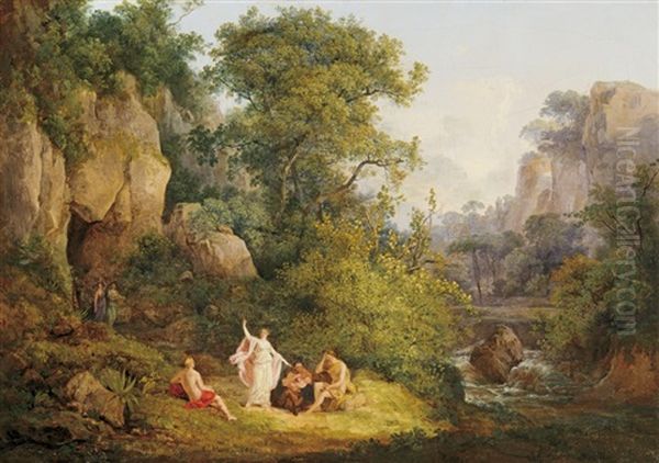 Mythological Scene In A Rocky Landscape Oil Painting by Karoly Marko the Elder