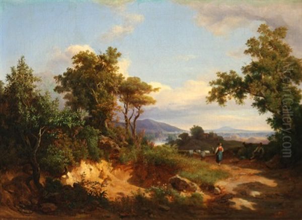 Country Landscape With Mountain Oil Painting by Karoly Marko the Elder