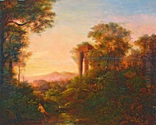 Furdozo Nimfat Megleso Pasztor Oil Painting by Karoly Marko the Elder