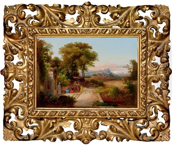 Scene In Italian Landscape Oil Painting by Karoly Marko the Elder