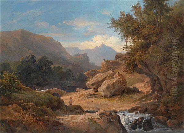 Italienische Landschaft Mit Hirten Und Wassertragerin Oil Painting by Karoly Marko the Elder