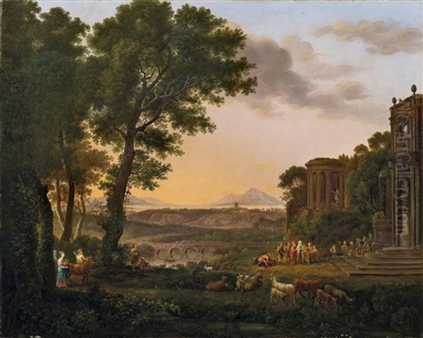 Opferungsszene In Idealer Italienischer Landschaft Oil Painting by Karoly Marko the Elder