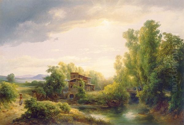 Stream With Water-mill by Karoly Marko the Elder