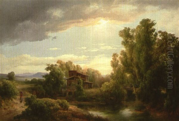 Wassermuhle In Landschaft Oil Painting by Karoly Marko the Elder