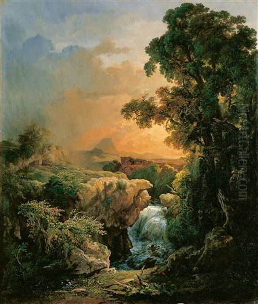 Landschaft Mit Wasserfall Oil Painting by Karoly Marko the Elder