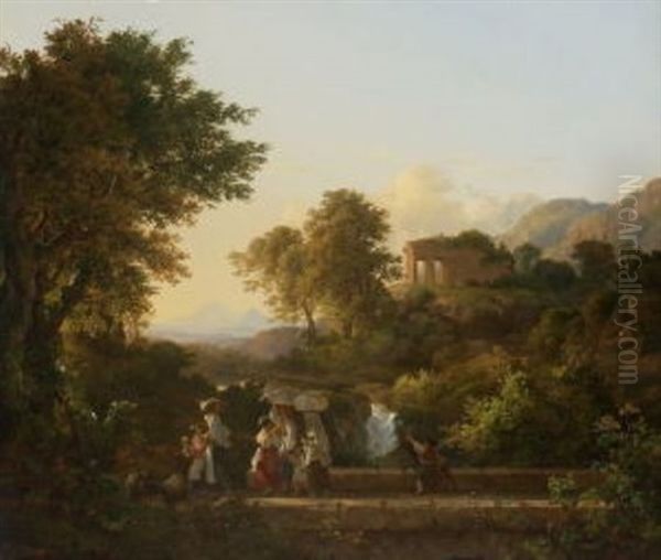 Italienische Landschaft Bei Abendsonne Oil Painting by Karoly Marko the Elder