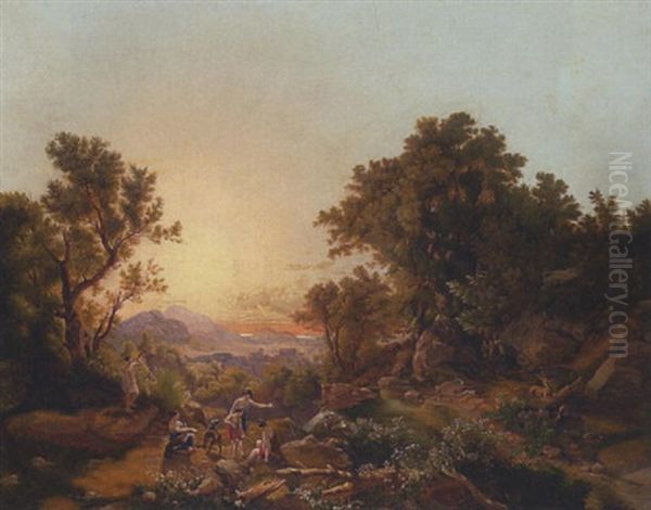 Ideale Landschaft Mit Lagernden Und Jagenden Nymphen Dianas Oil Painting by Karoly Marko the Elder