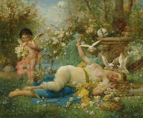 Venus And Cupid Oil Painting by Joseph Antoine Bernard